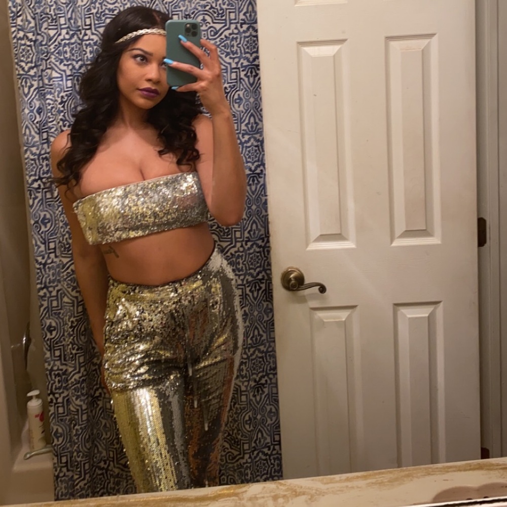 Sequin bandeau and pant set